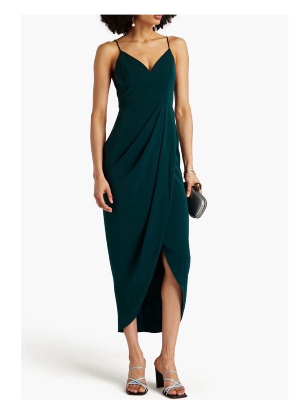 Shona Joy Teal Spaghetti-Strap Midi Dress with Tulip Skirt